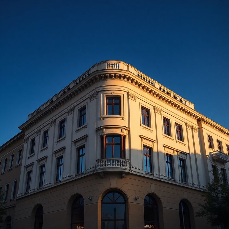 Fațadă neoclasică din Craiova sub un cer indigo — imagine editorială a stabilității structurale